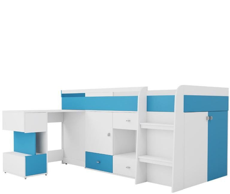 Veneti Multifunkčná detská posteľ 90x200 HARKA - biela / modrá